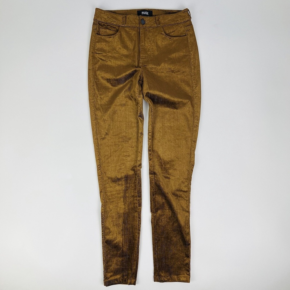 Paige Hoxton Ultra Skinny Chestnut Brown Cotton Blend Corduroy Pants Womens 26 - Picture 2 of 9